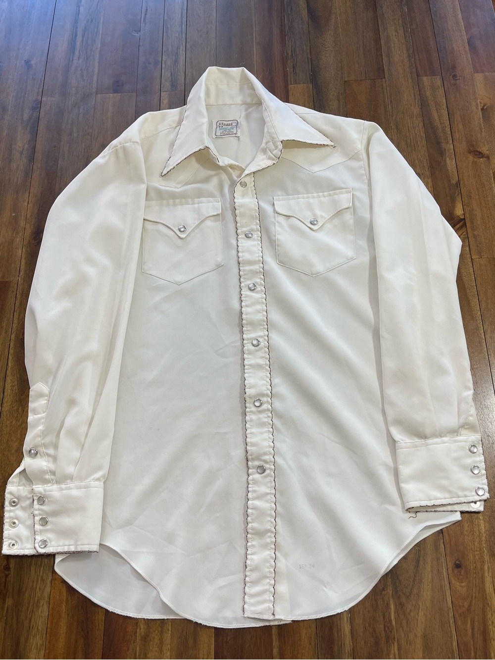 H Bar C Vintage Pearl Snap Western Shirt - Light Cream. Men’s Size 15.5 -34